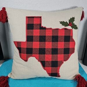 Texas Themed Plaid Christmas Decorative Pillow